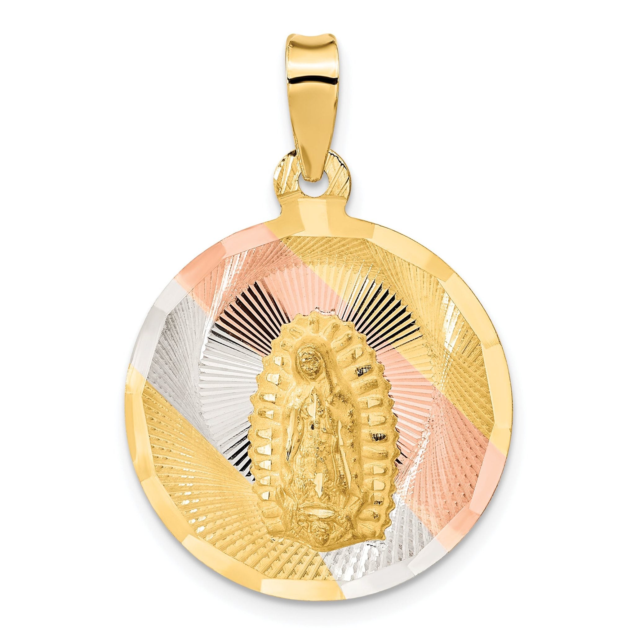 14K Gold & Rhodium Lady of Guadalupe Pendant with Diamond-Cut Polished Finish Main image