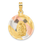 14K Gold & Rhodium Lady of Guadalupe Pendant with Diamond-Cut Polished Finish
