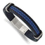 Stainless Steel Polished with Cubic Zirconia Black and Blue Braided Leather Bracelet with . Extension for Men