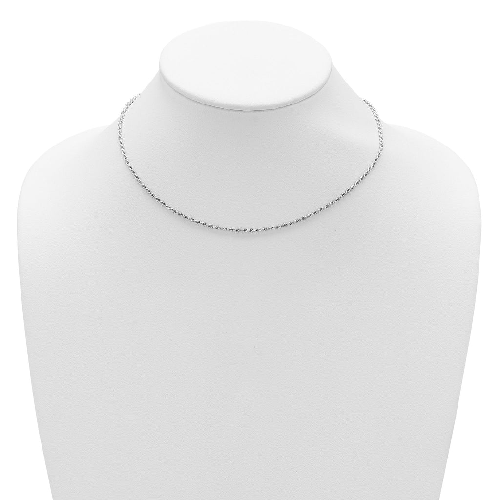 Sterling Silver RH-plt 2mm D/C Rope 1in+1in Adjustable Chain