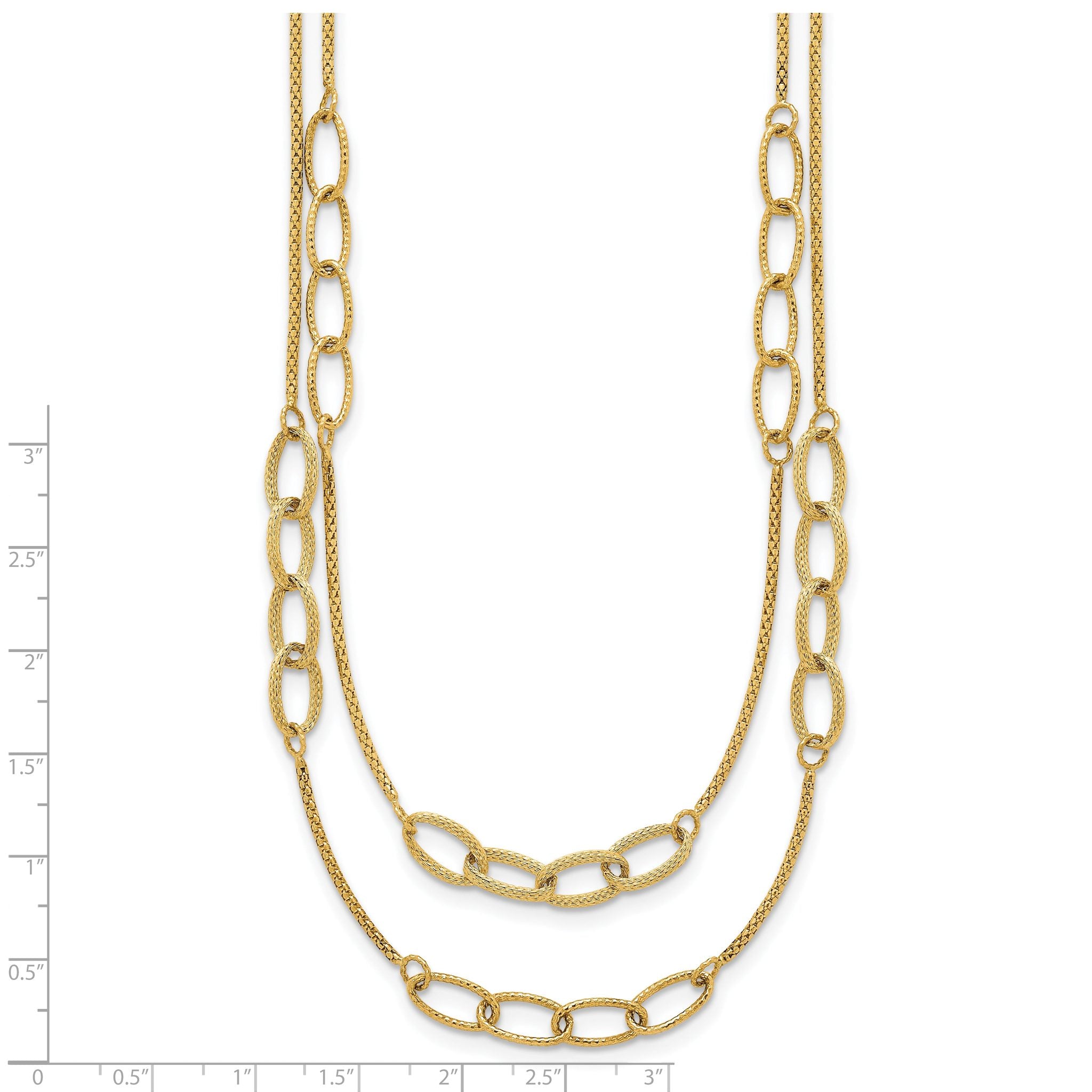 14K Polished and Textured Woven Double Strand with Oval Links 17.5 inch Necklace