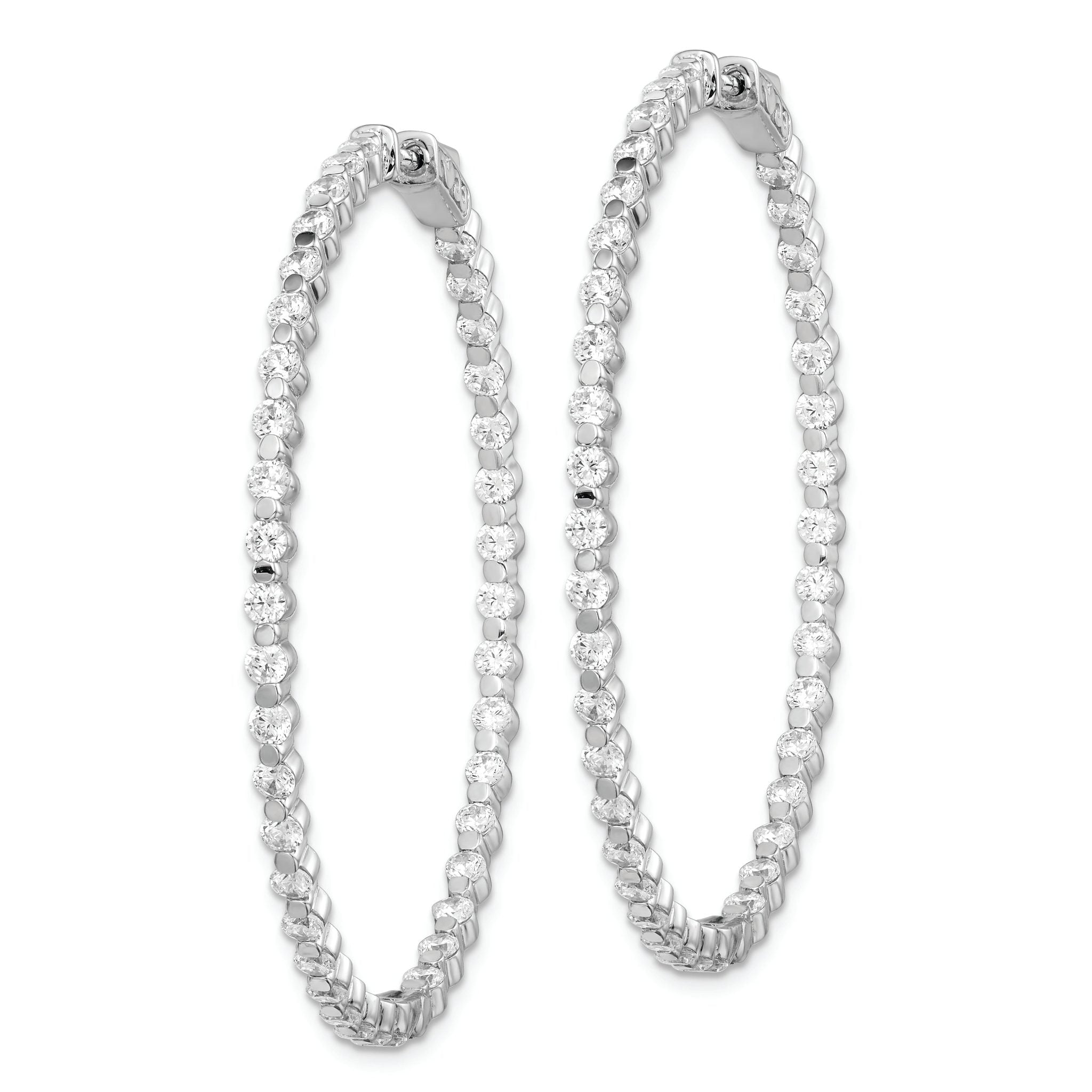 Sterling Shimmer Sterling Silver Rhodium-plated 78 Stone 2.3mm CZ In and Out Round Hinged Hoop Earrings Secondary image
