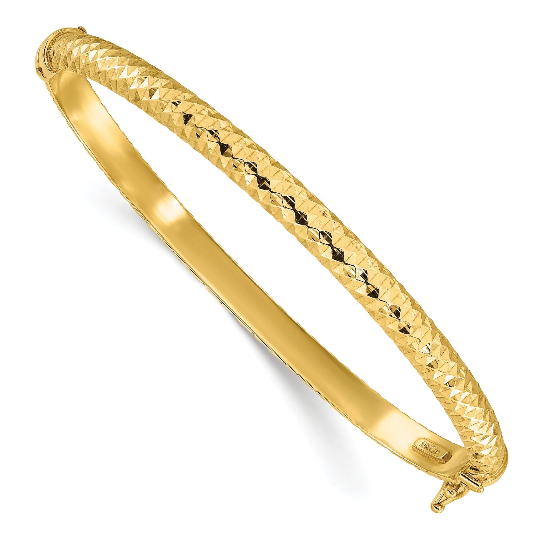 Sterling Silver Polished Gold-tone Textured Hinged Bangle Bracelet Main image