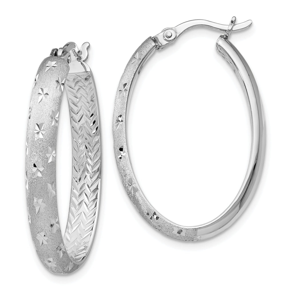 Sophia Jewelers Sterling Silver Rhodium Diamond-Cut Oval Hoop Earrings