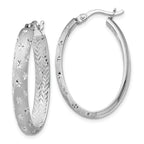 Sophia Jewelers Sterling Silver Rhodium Diamond-Cut Oval Hoop Earrings