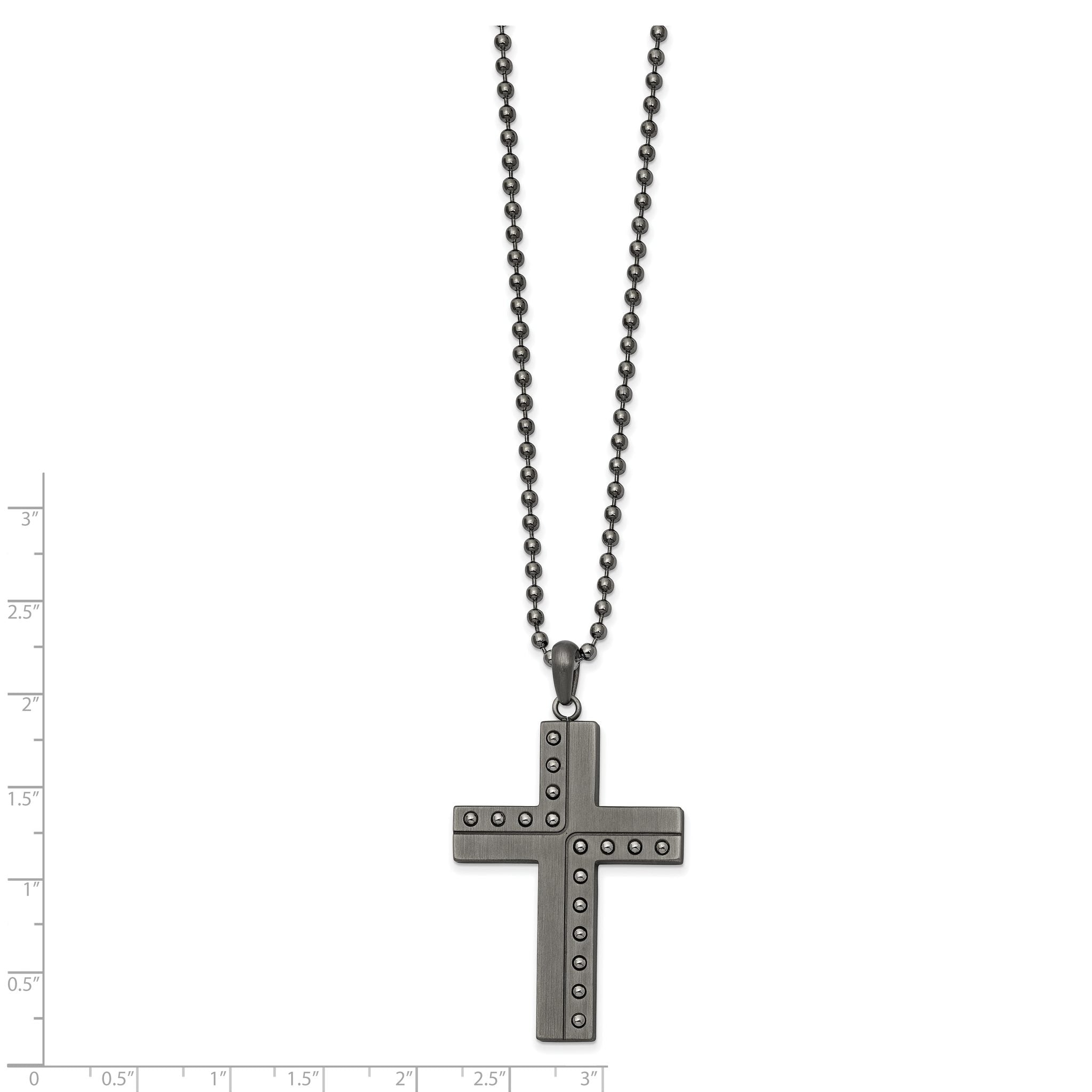 Chisel Stainless Steel Polished with Matte Finish Gun Metal IP-plated Cross Pendant on a 22 inch Ball Chain Necklace Secondary image