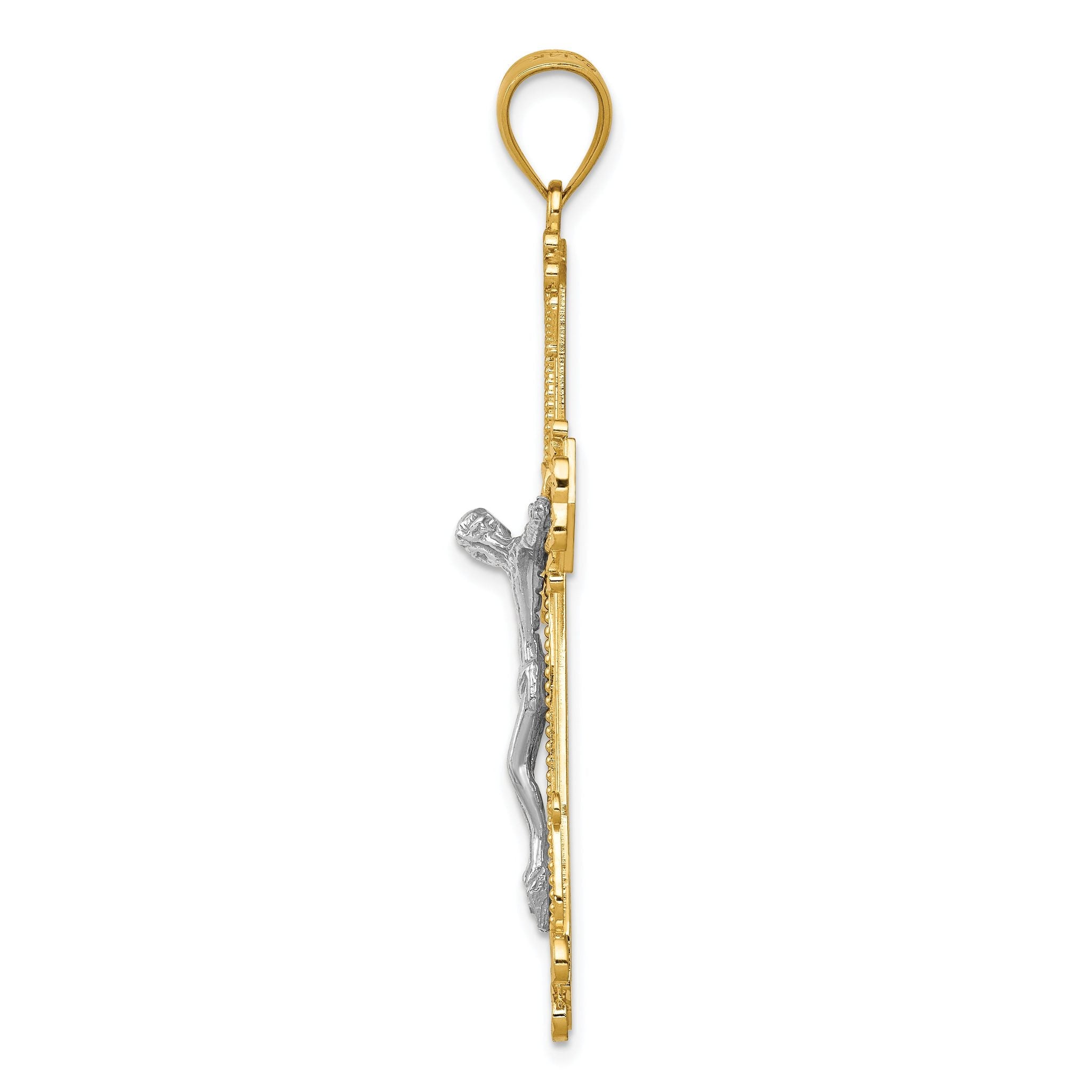 14K Two-Tone Gold Crucifix Pendant with Diamond-Cut Detailing 51mm Solid Design Secondary image