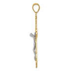 14K Two-Tone Gold Crucifix Pendant with Diamond-Cut Detailing 51mm Solid Design