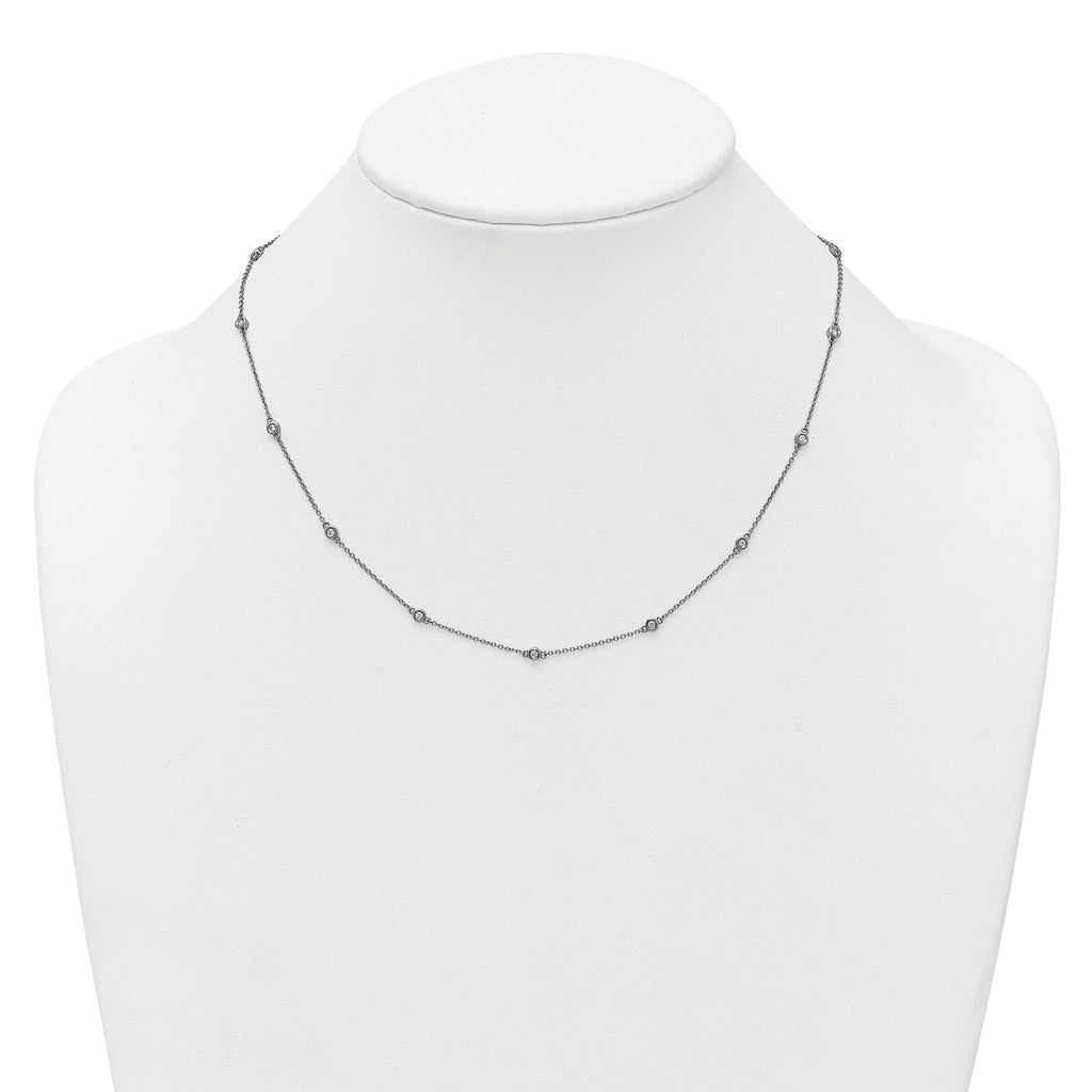 14k White Gold Complete 1/5 carat Bezel-set Diamond and Cable Chain 13-Station 16 inch Necklace