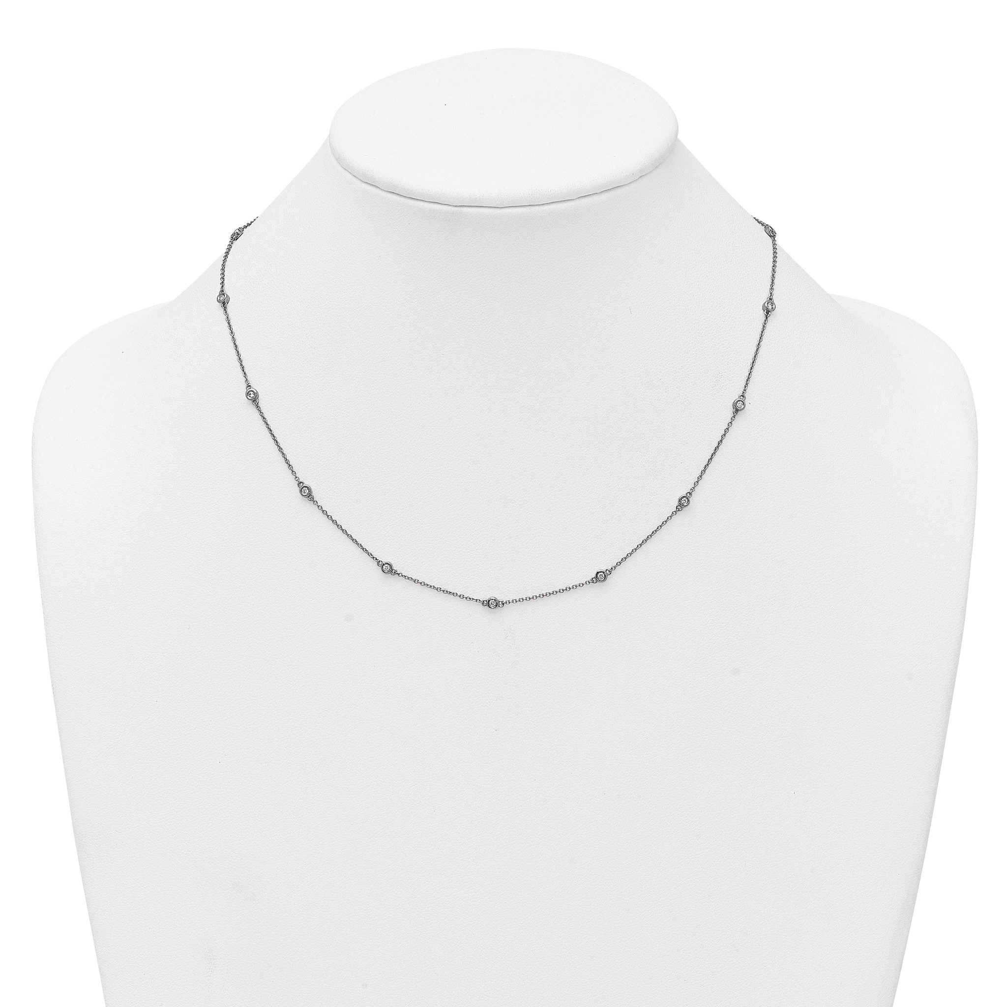 14k White Gold Complete 1/5 carat Bezel-set Diamond and Cable Chain 13-Station 16 inch Necklace