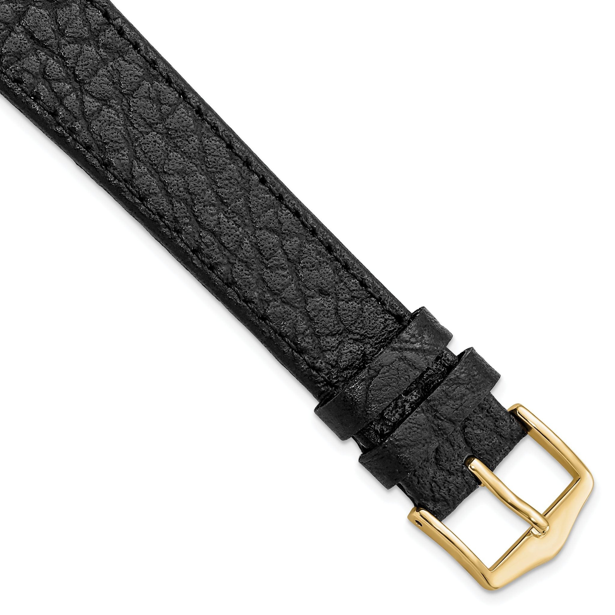 18mm Long Black Buffalo Grain Calfskin Leather with Gold-tone Aluminum Buckle 8.25 inch Watch Band Main image