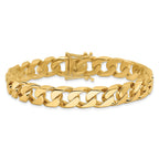 14K 8 inch 10.6mm Hand Polished Flat Beveled Curb Link with Box Catch Clasp Bracelet