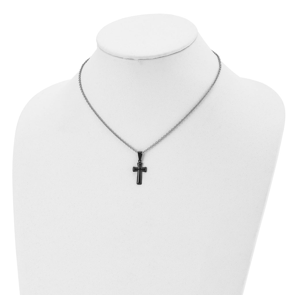 Black Pillow Cross Pendant Necklace in Stainless Steel