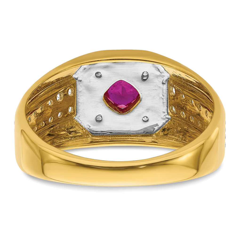 14k 5/8 carat Lab Grown Diamond VS/SI+ G+ and Created Ruby Complete Men's Ring