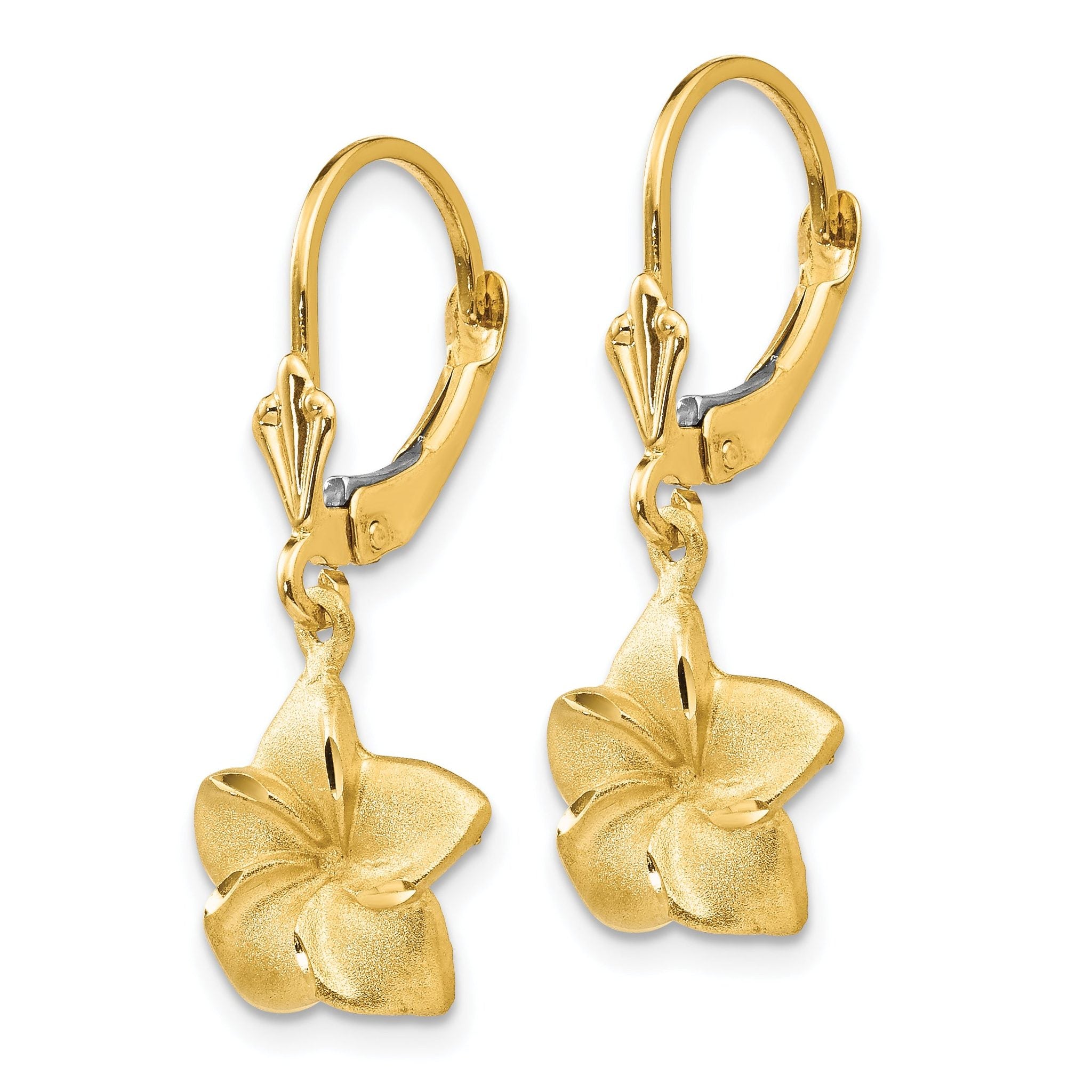 14K Yellow Gold Satin & Diamond-Cut Plumeria Dangle Earrings for Women Secondary image