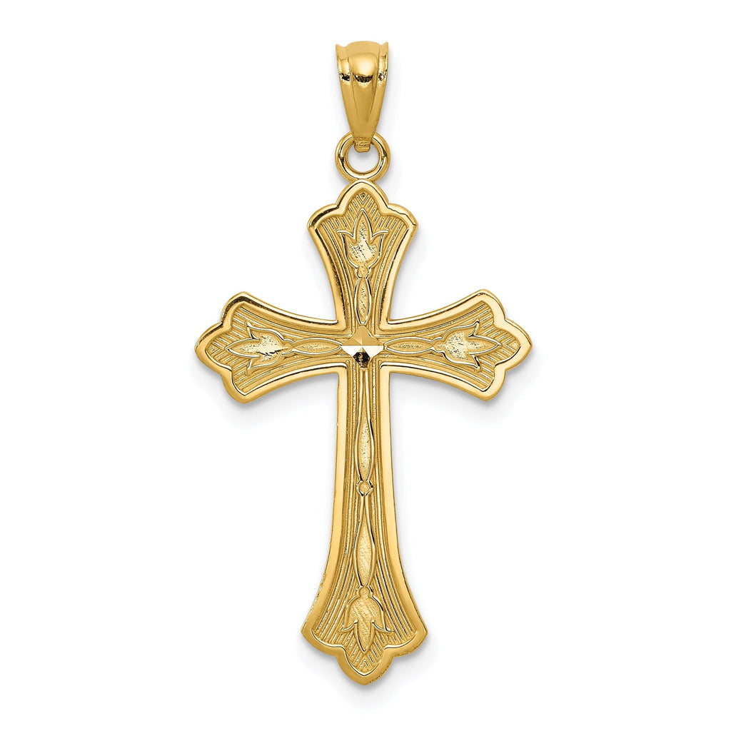 14K Gold Diamond-Cut Cross Pendant with Solid Casted Design