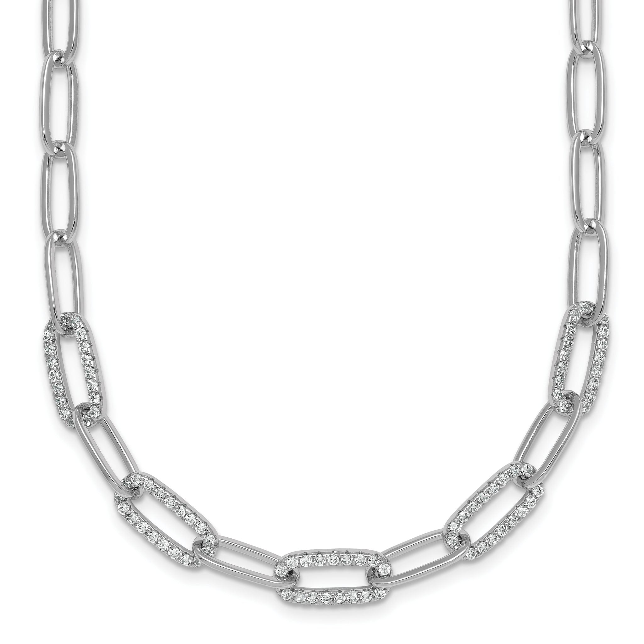 Sterling Silver Rhodium-plated Polished Fancy CZ Paperclip Chain 18 Inch Necklace Main image