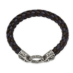Stainless Steel Antiqued and Polished Black and Blue Braided Leather Bracelet for Men