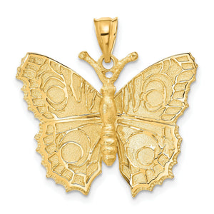 Large Butterfly Pendant in 14K Yellow Gold, 27mm Satin & Textured - Sophia Jewelers