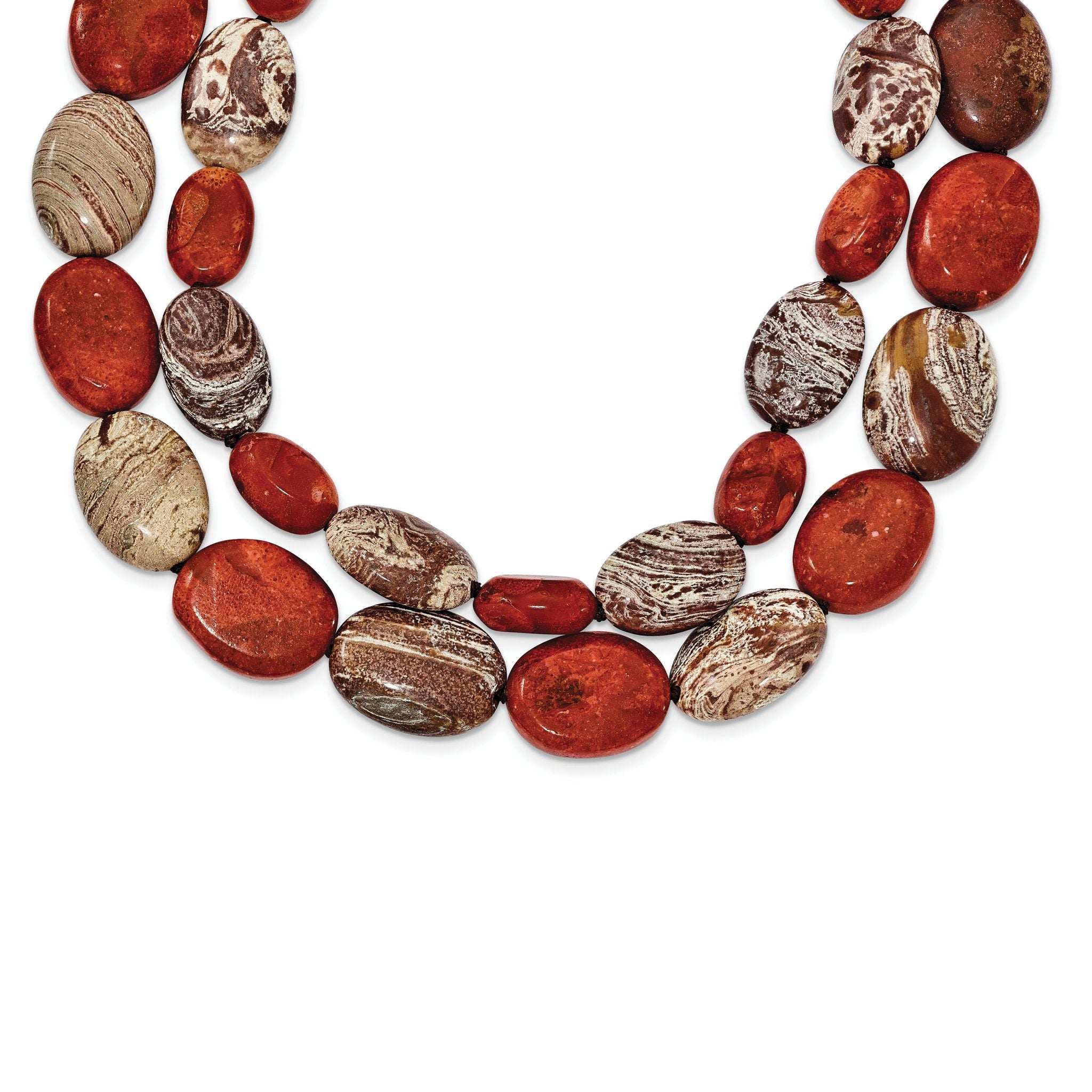 Sterling Silver Carnelian/Reconstituted Coral/Red Zebra Jasper Necklace Main image