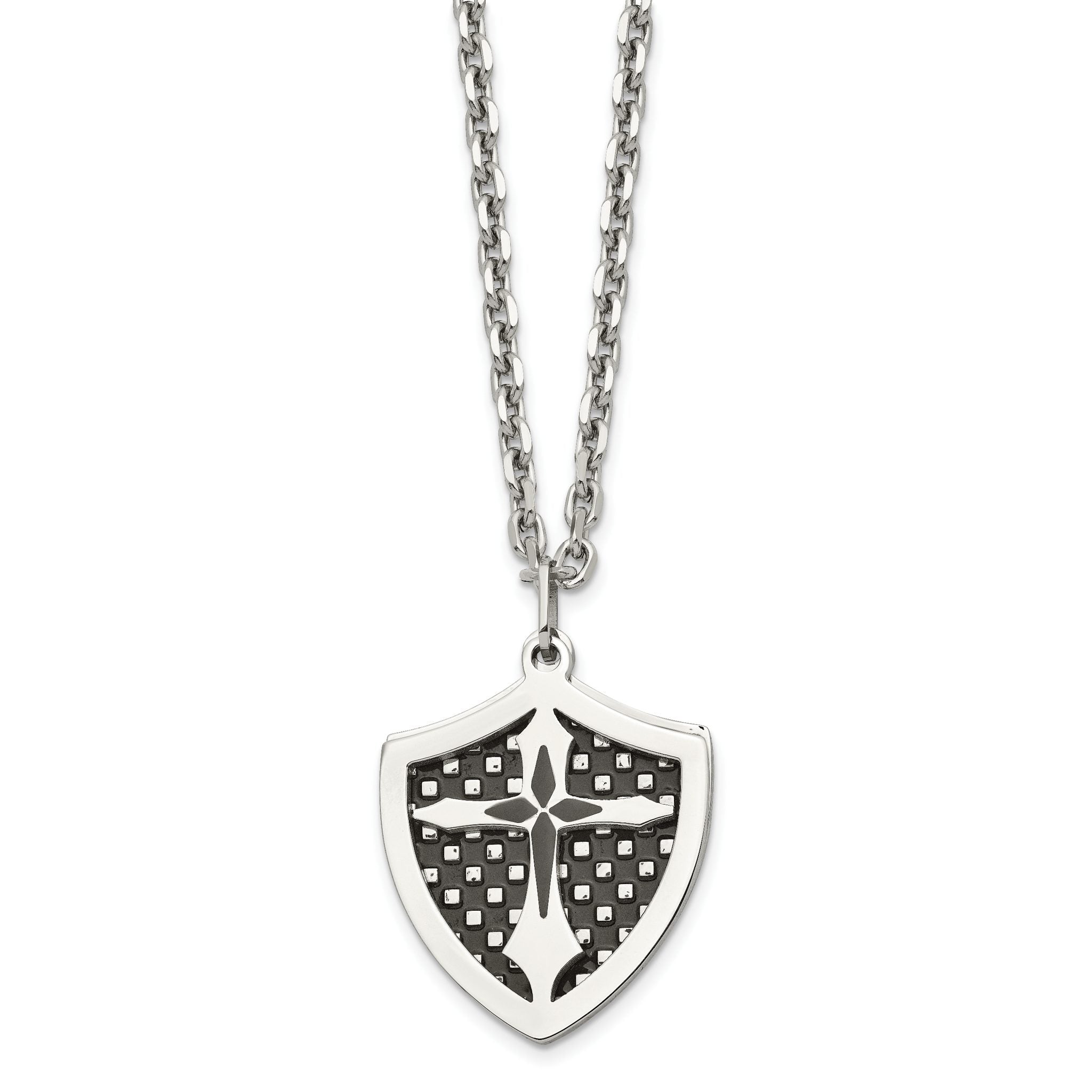 Moveable Shield Pendant Necklace in Stainless Steel