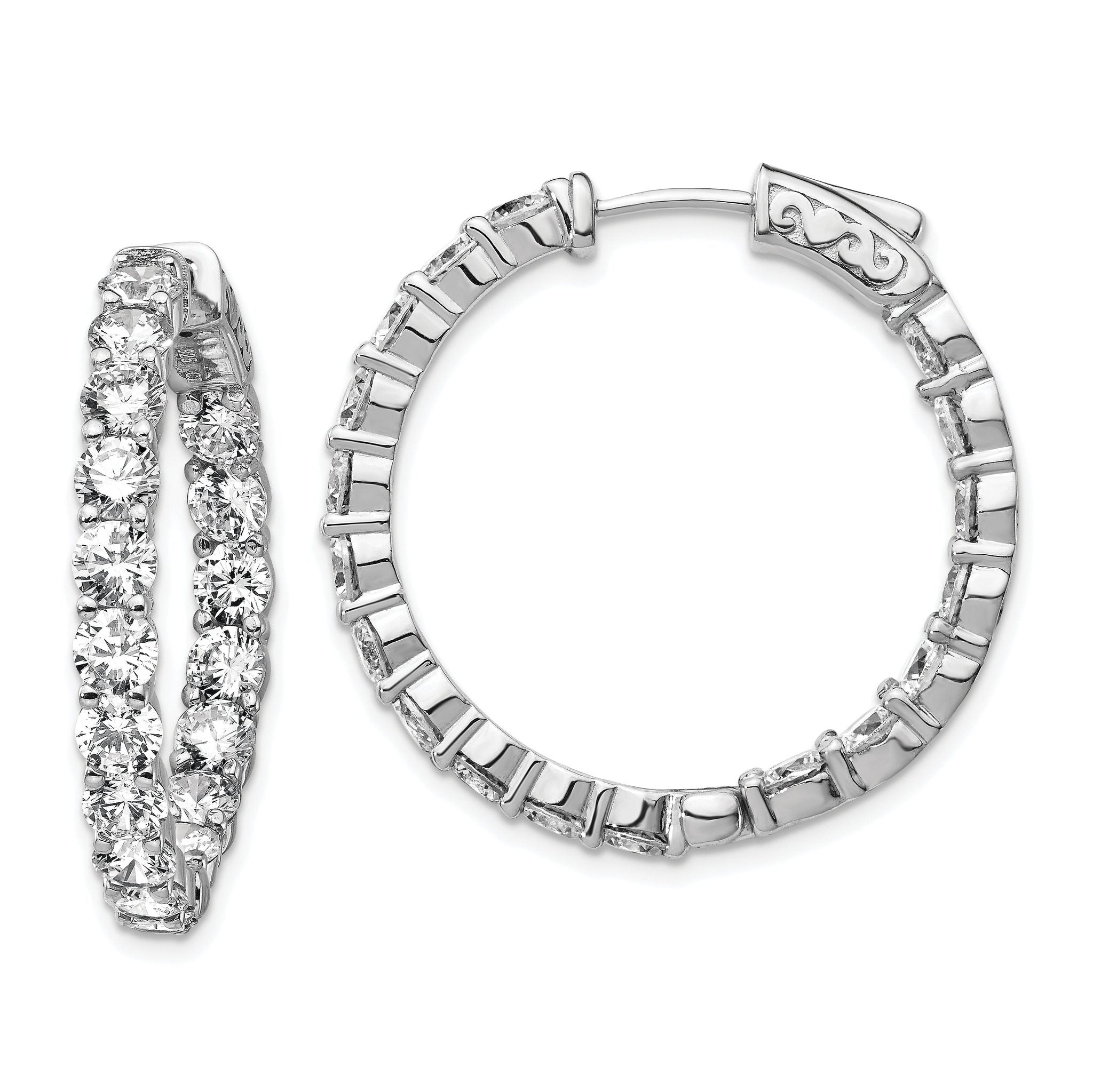 Sterling Shimmer Sterling Silver Rhodium-plated 36 Stone 3.5mm CZ In and Out Round Hinged Hoop Earrings Main image