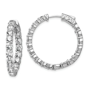 Shared-Prong 36-Stone Round Cubic Zirconia Out Hoop Earrings in Sterling Silver - Sophia Jewelers
