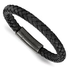 Stainless Steel Brushed Black Braided Leather Bracelet for Men