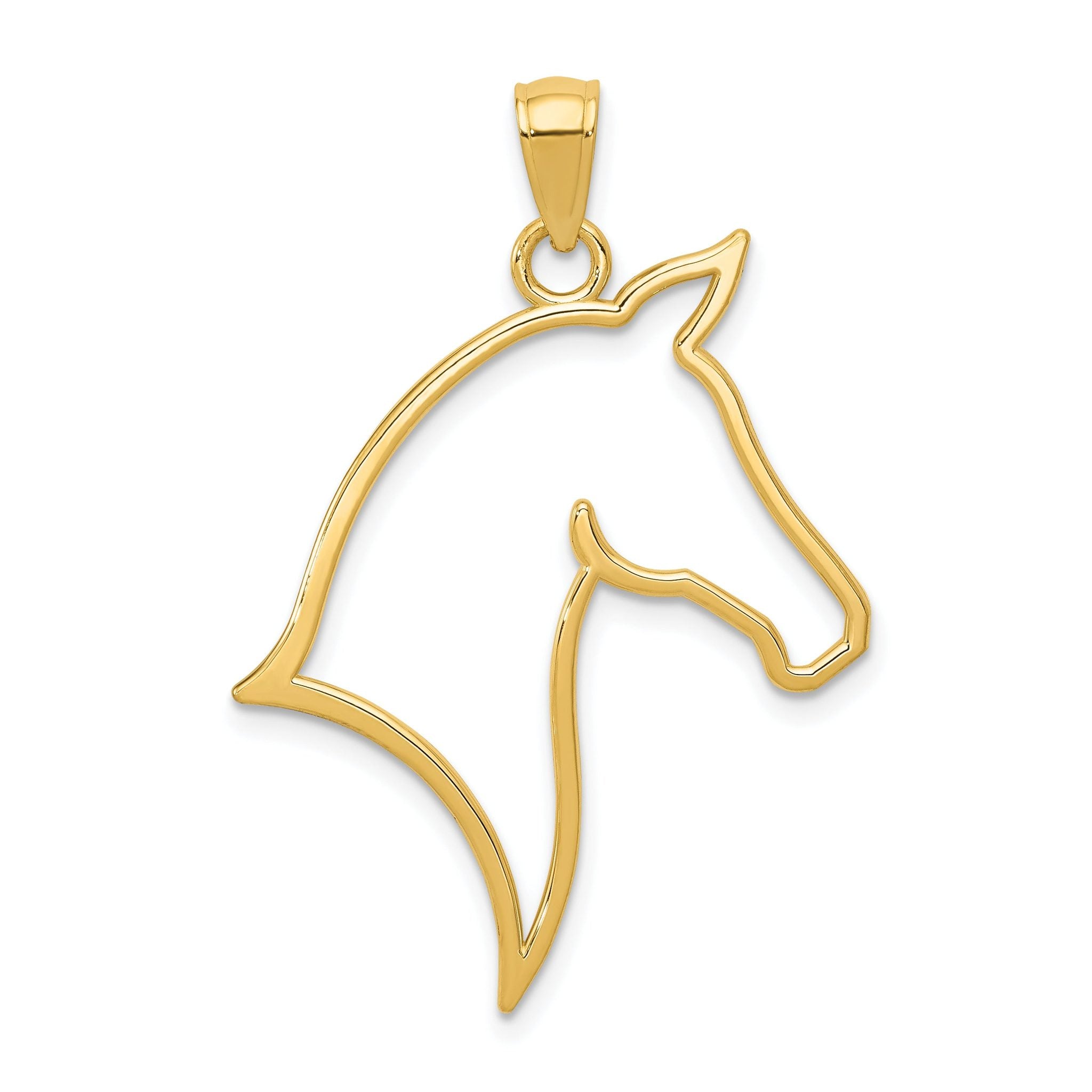14K Gold Polished Horse Head Pendant for Men Solid & Reversible
