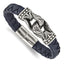 Stainless Steel Antiqued and Polished Blue Woven Leather Bracelet for Men