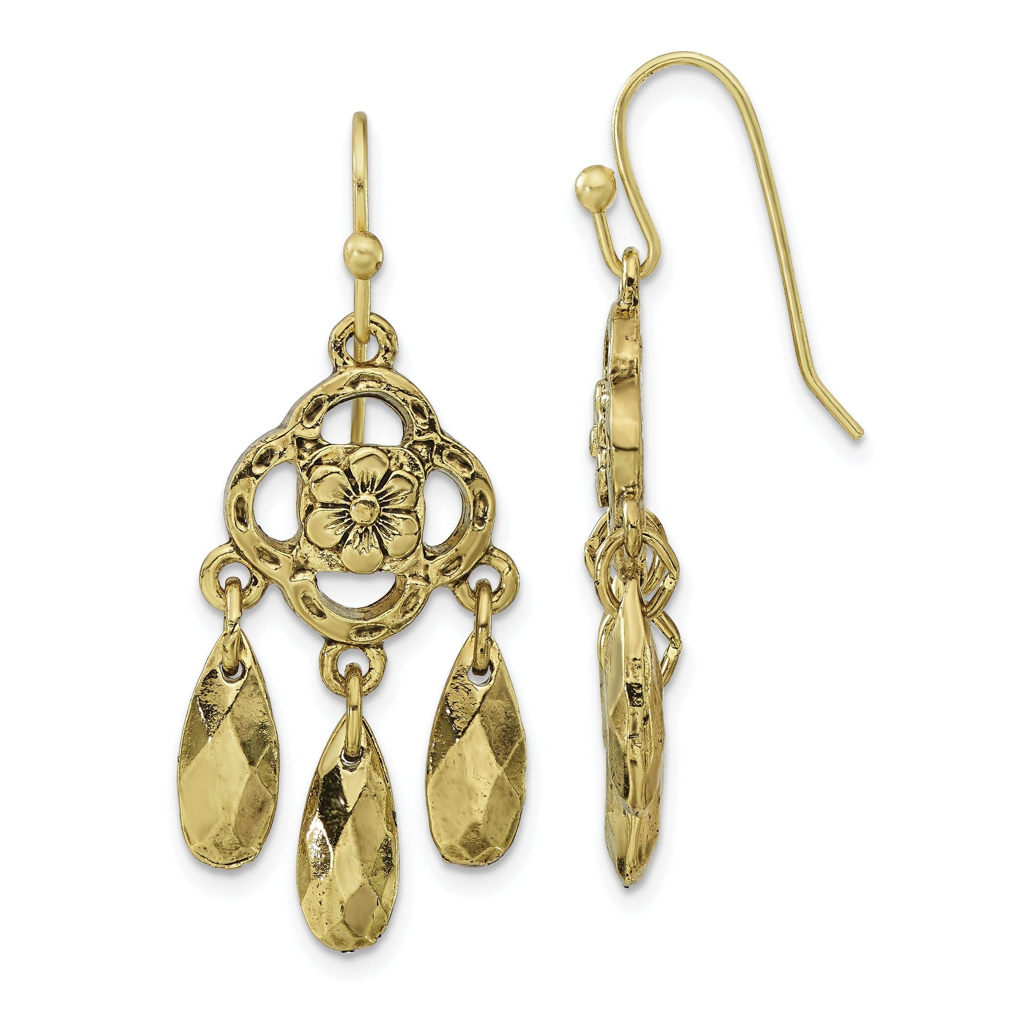 1928 Jewelry Brass-tone Flower and Faceted Teardrop Dangle Earrings Main image