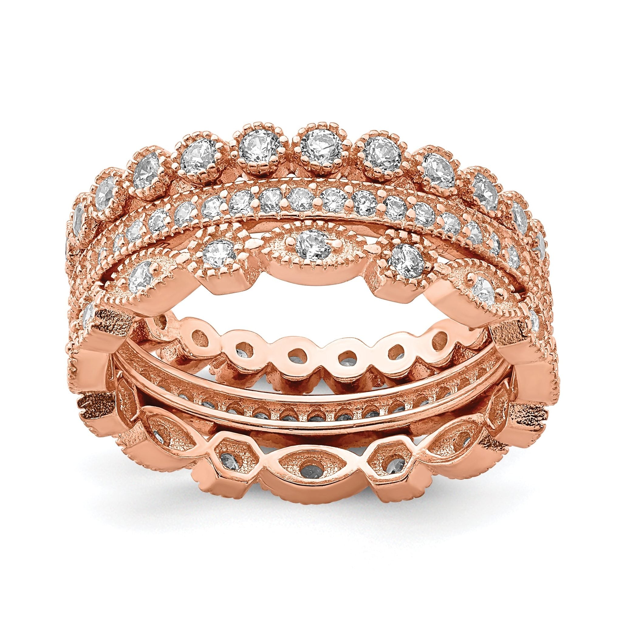 Sterling Silver Rose-tone CZ Set of 3 Eternity Rings Main image
