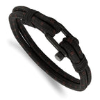 Stainless Steel Polished Black IP-plated Black Woven Nylon and Cotton Bracelet for Men