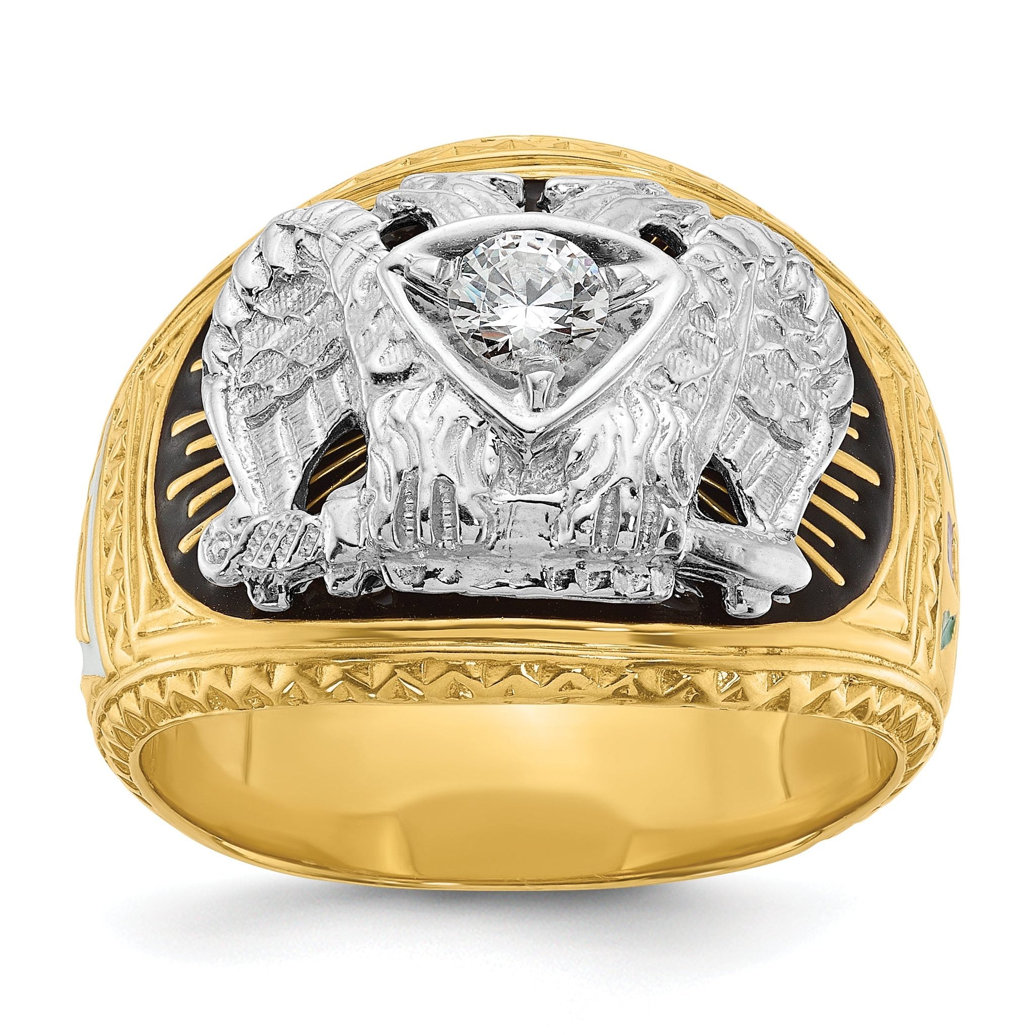 14k Two-tone Men's Polished and Textured with Multi-color Enamel and Diamond 32nd Degree Scottish Ri