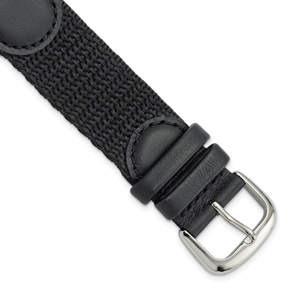 Army-Style Watch Band in Black Nylon & Leather, 16mm