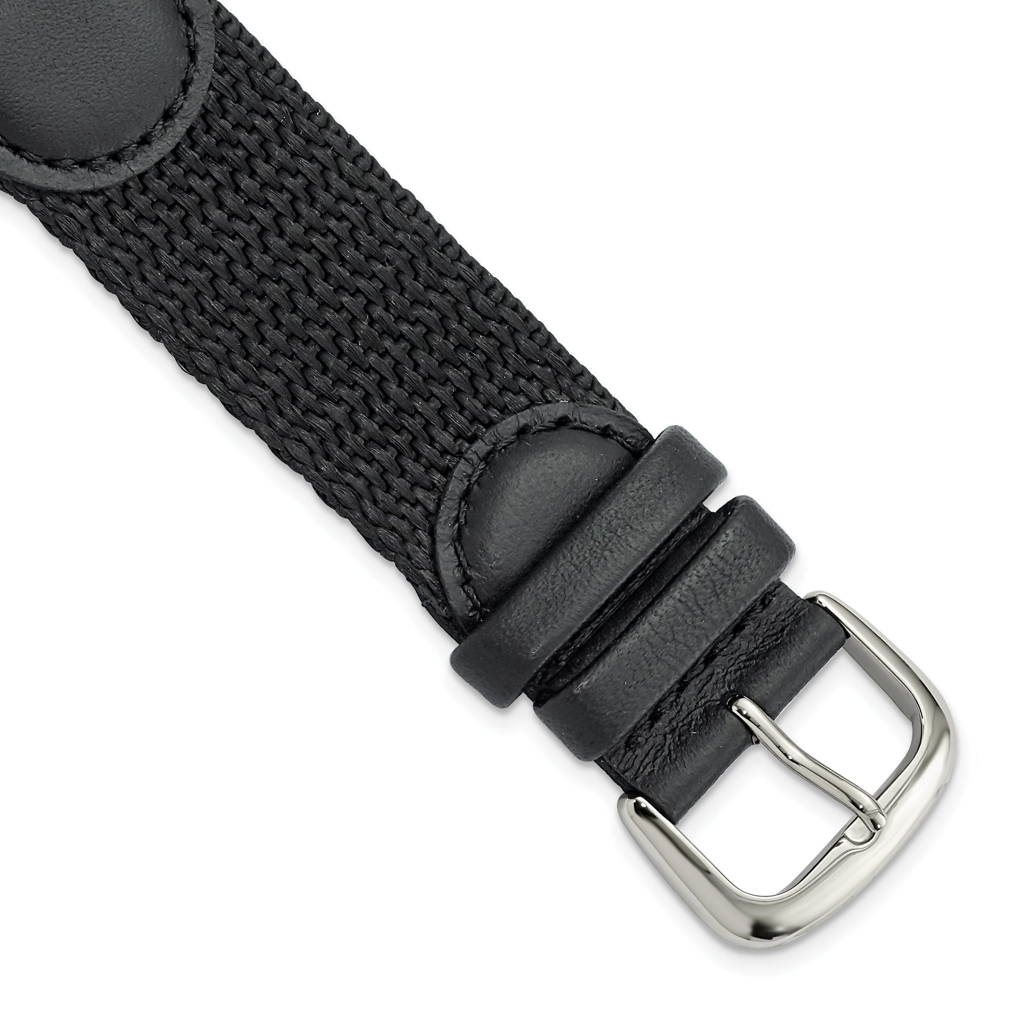 Army-Style Watch Band in Black Nylon & Leather, 16mm
