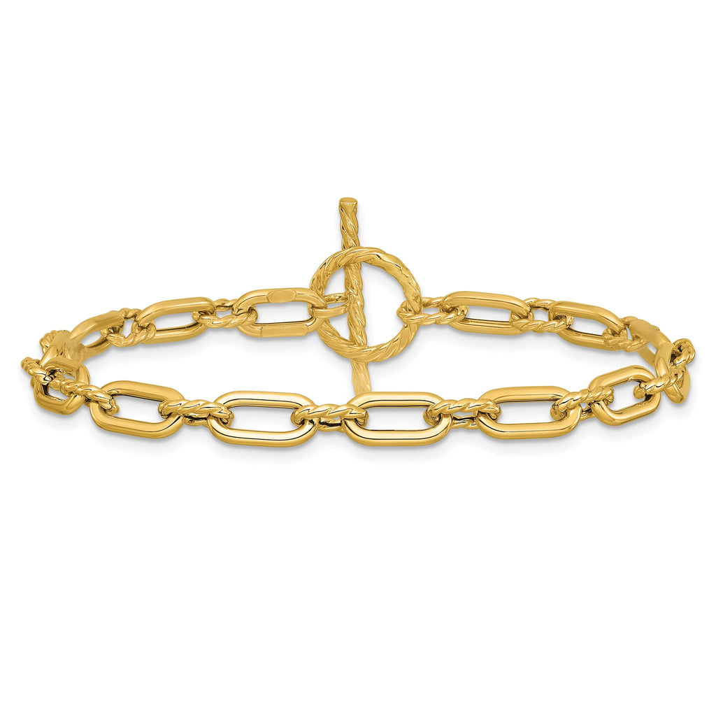 14K Polished and Twisted Fancy Toggle Bracelet