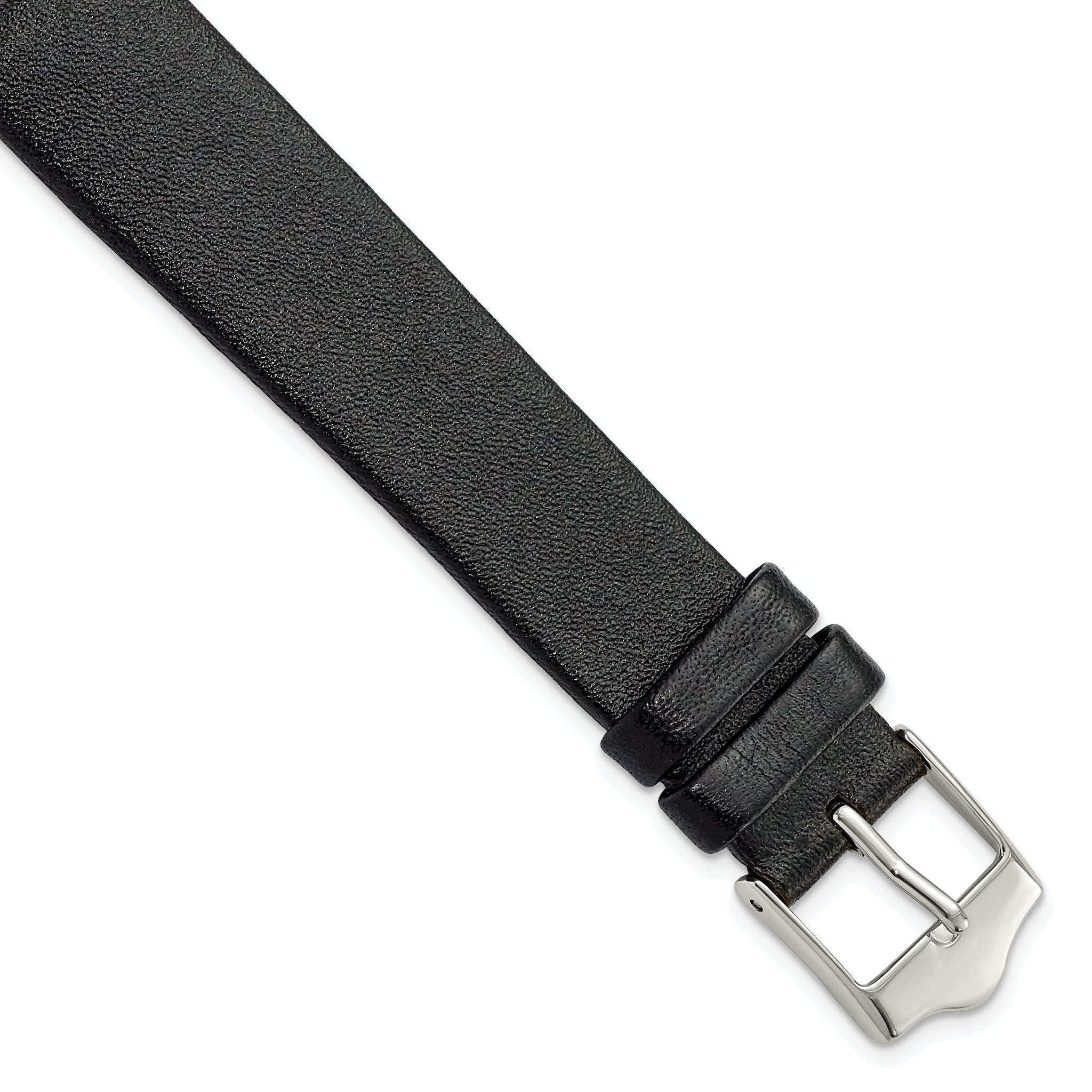 Smooth Flat Leather Watch Band in Black with Silver-Tone Buckle, 20mm