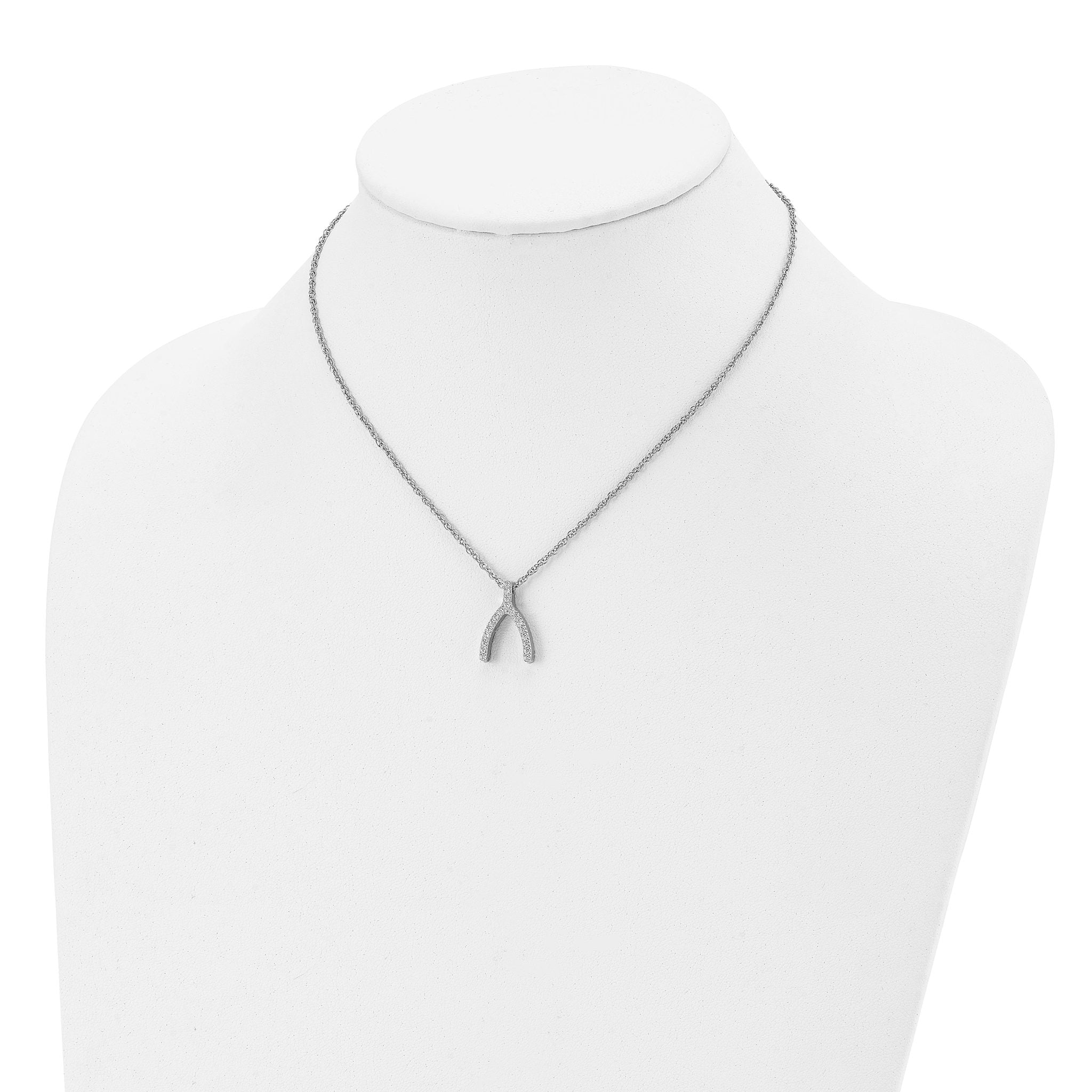 Wishbone CZ Necklace in Stainless Steel