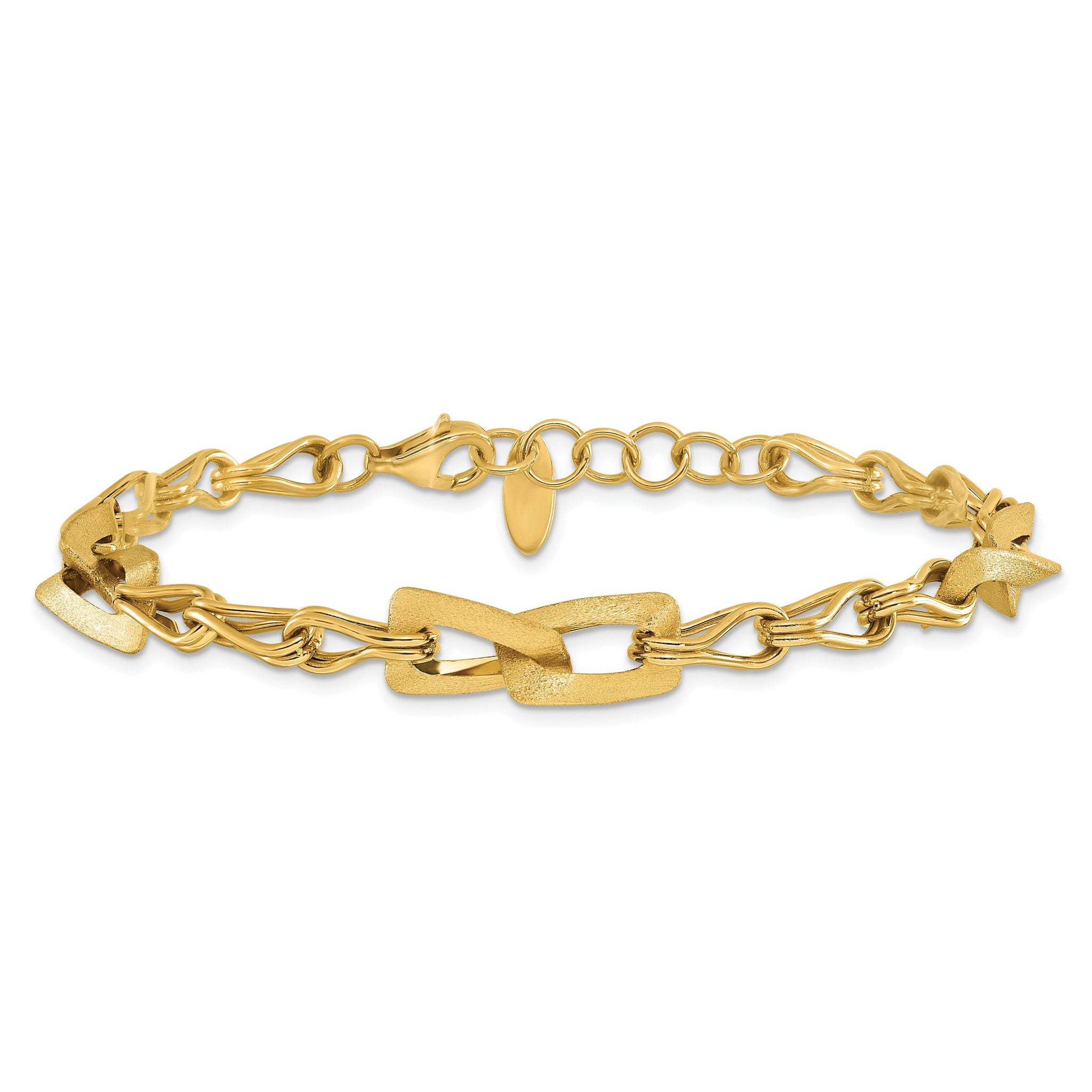 14K Polished and Satin Fancy Link with 1in ext. Bracelet Secondary image