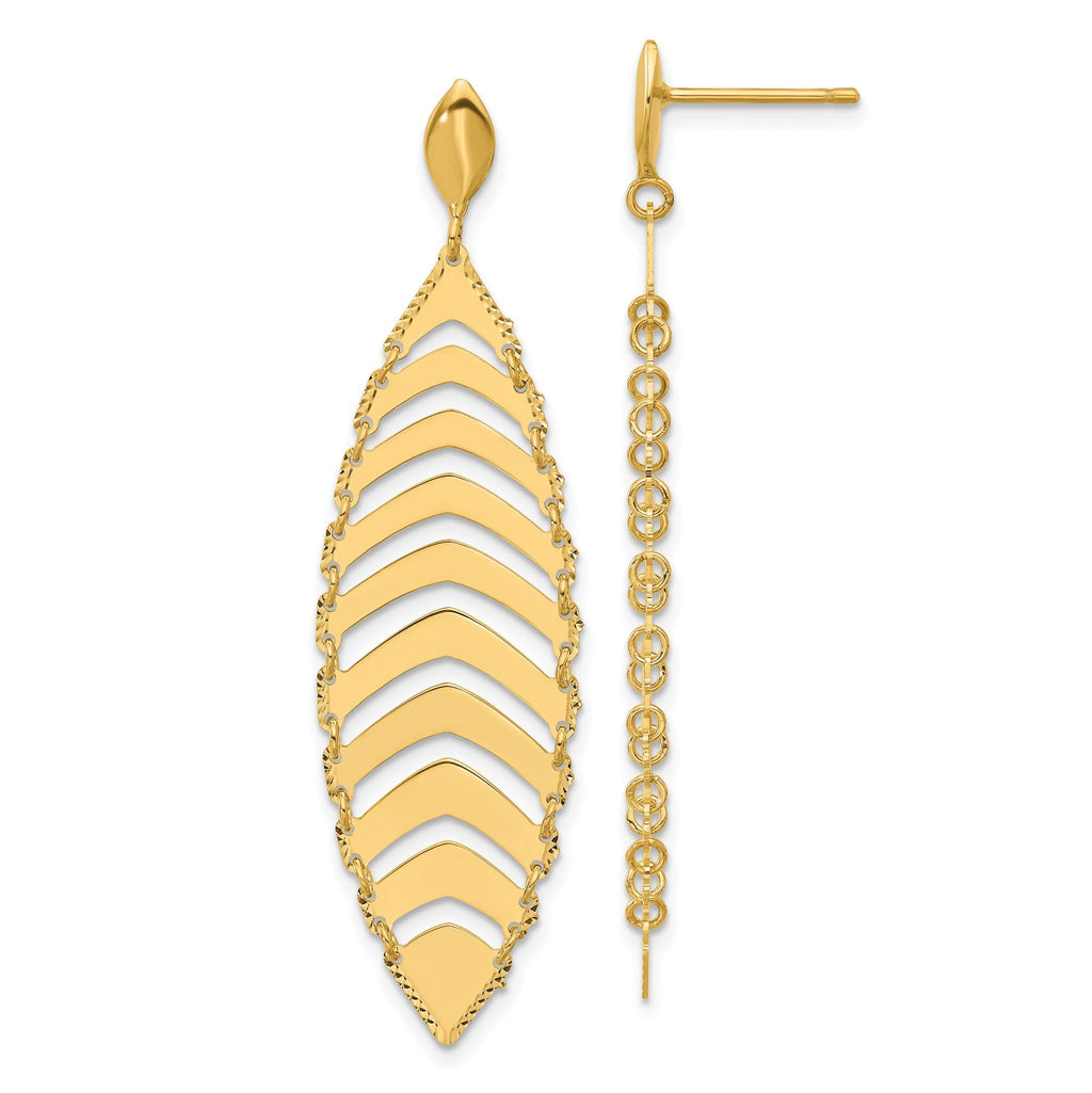 14k Polished D/C Post Dangle Leaf Earrings