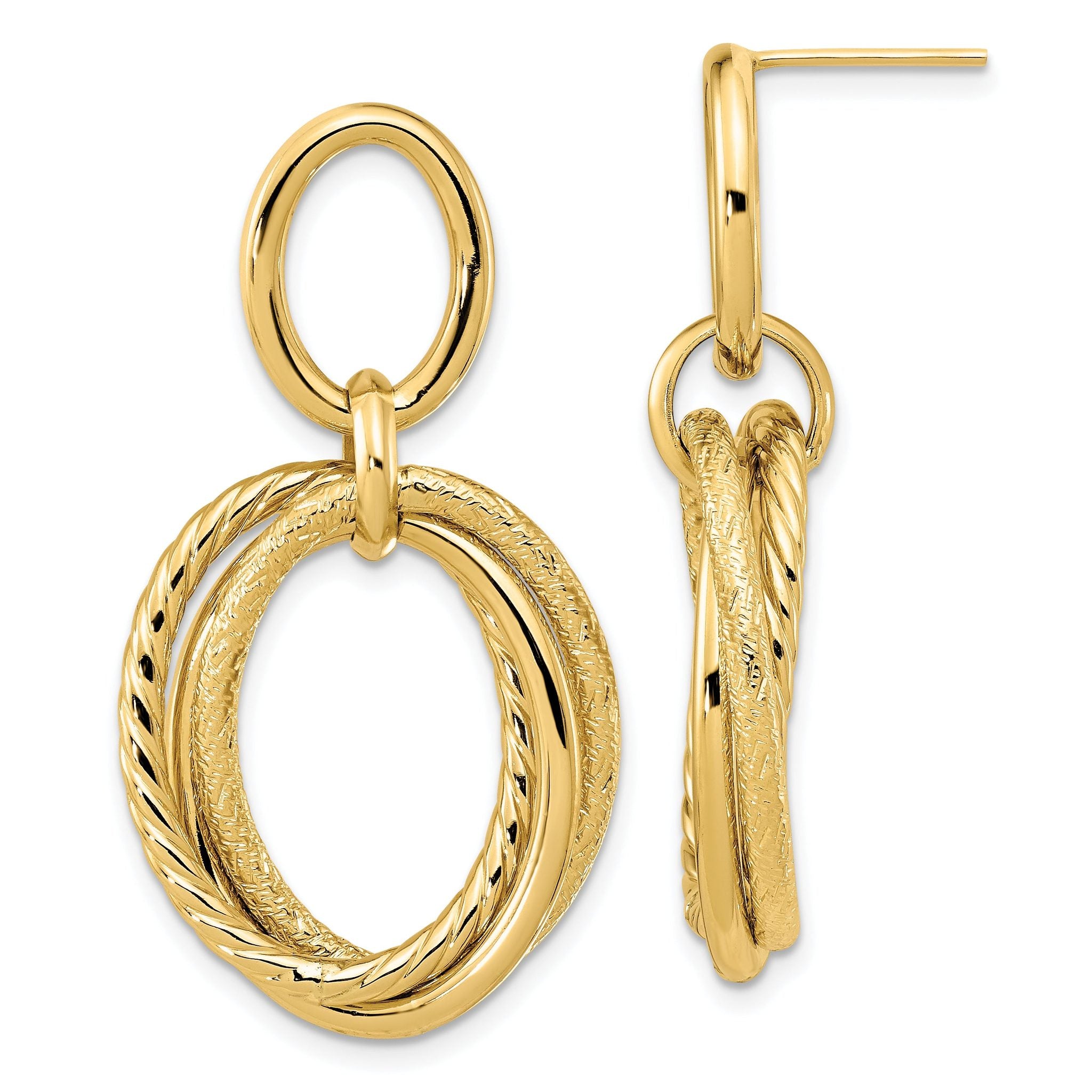 14K Polished and Textured Post Dangle Earrings Main image