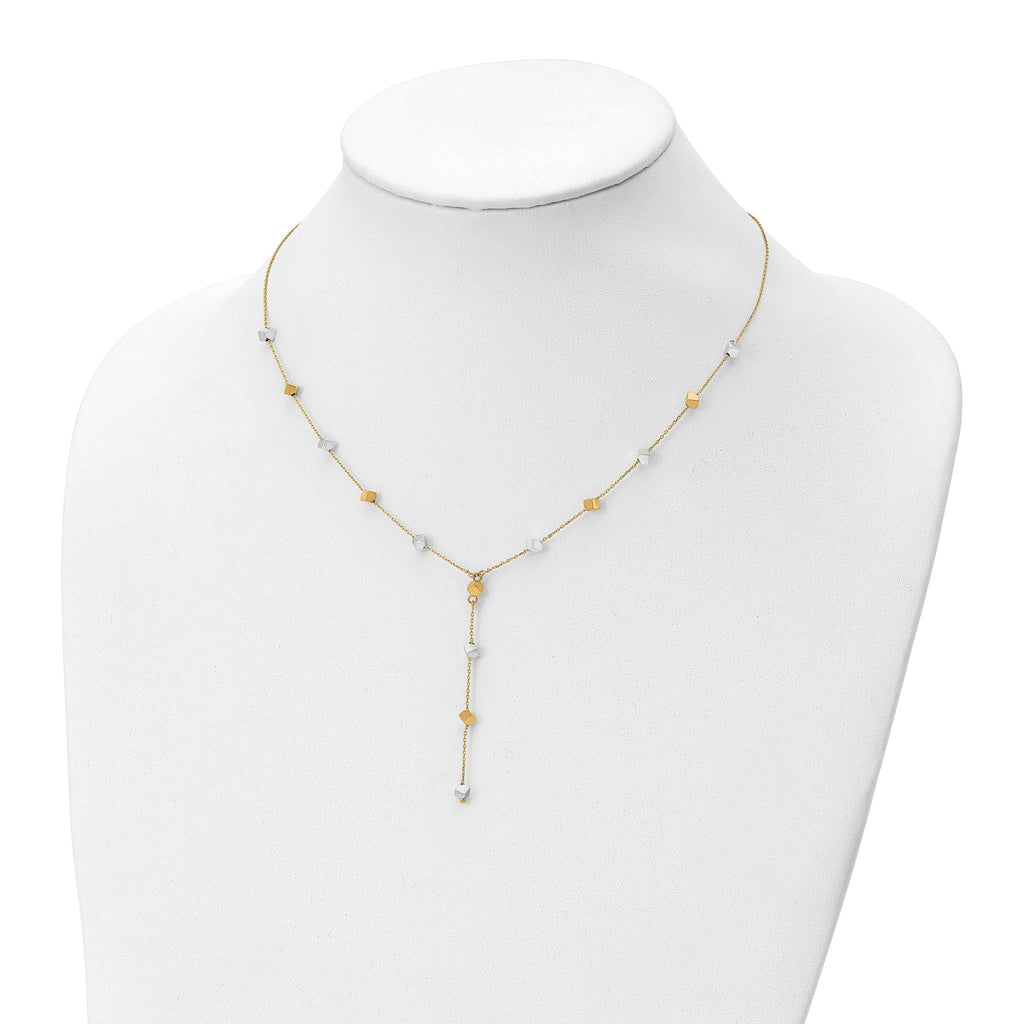 14K Two-Tone  Polished Adjustable Beaded Y-Drop Necklace