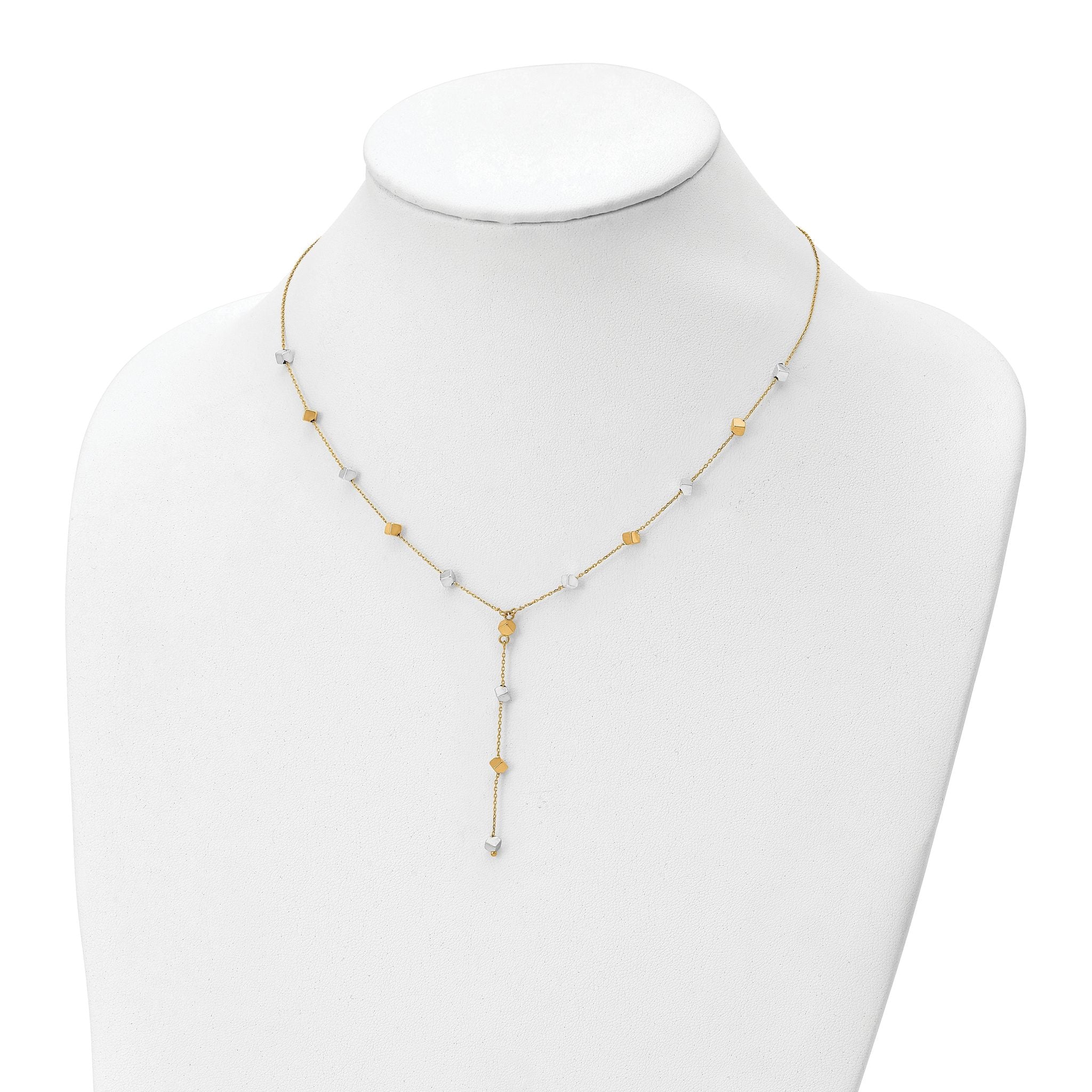 14K Two-Tone  Polished Adjustable Beaded Y-Drop Necklace