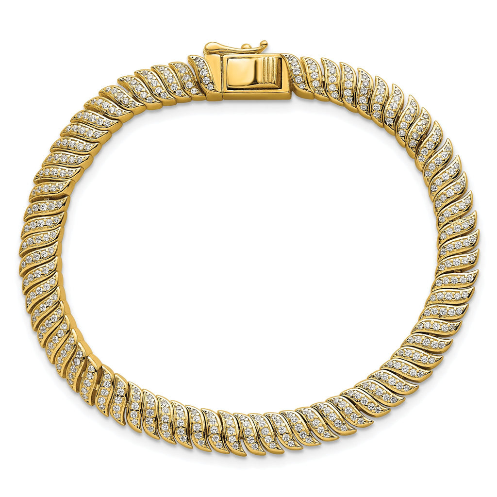 Sterling Silver Gold-Tone Polished Fancy CZ S-Link 7 Inch Bracelet