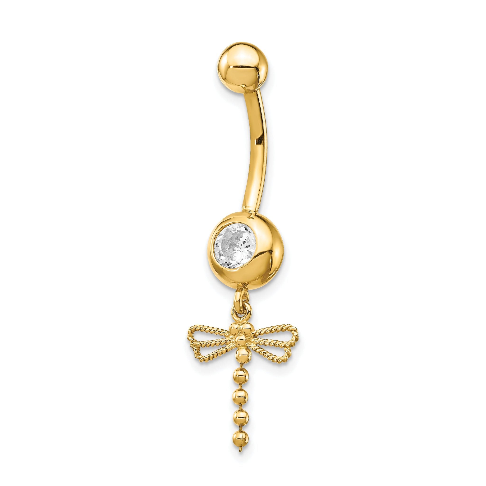 14k 14 Gauge CZ Dragonfly Dangle Belly Ring Main image