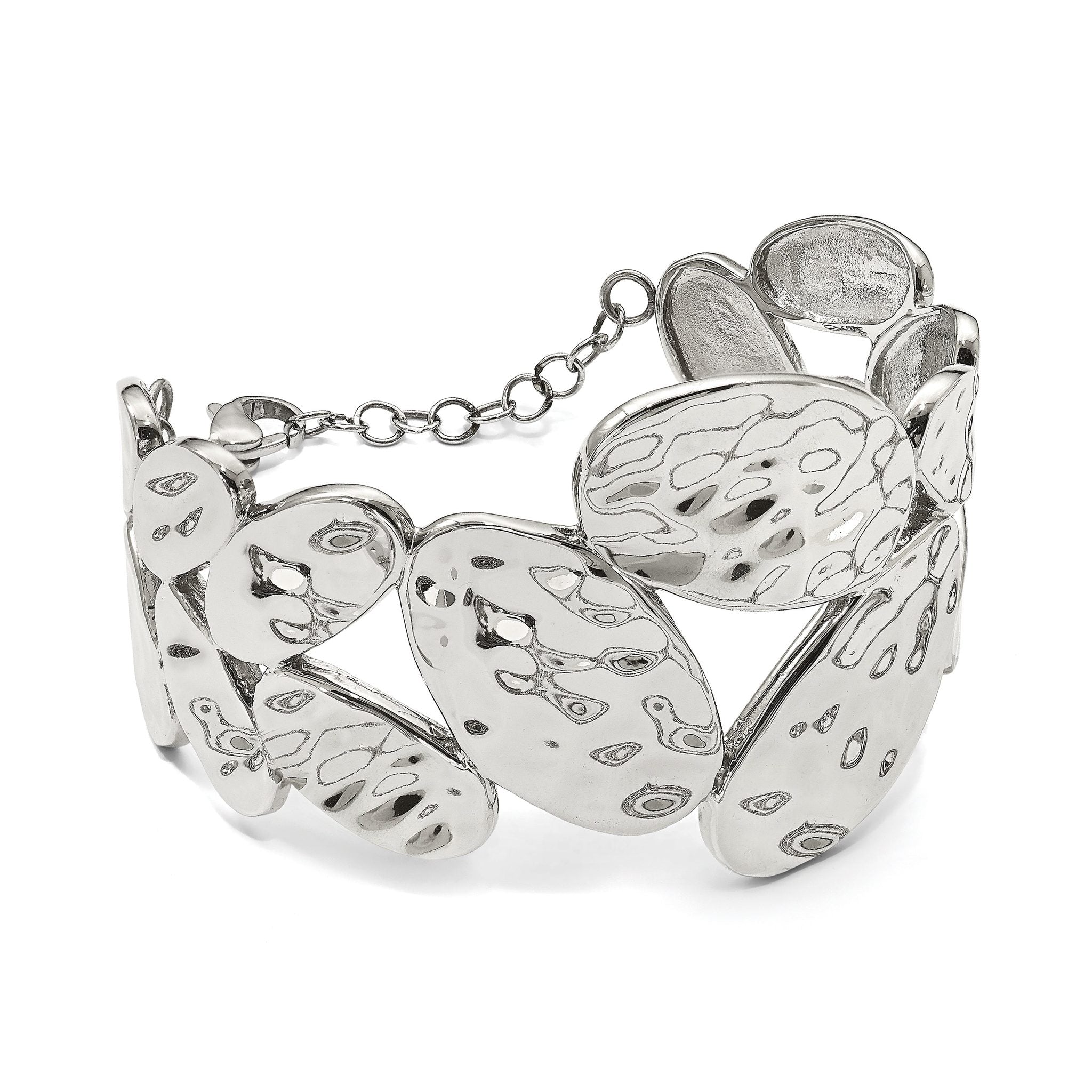 Stainless Steel Polished & Hammered with ext. Bangle Bracelet for Women