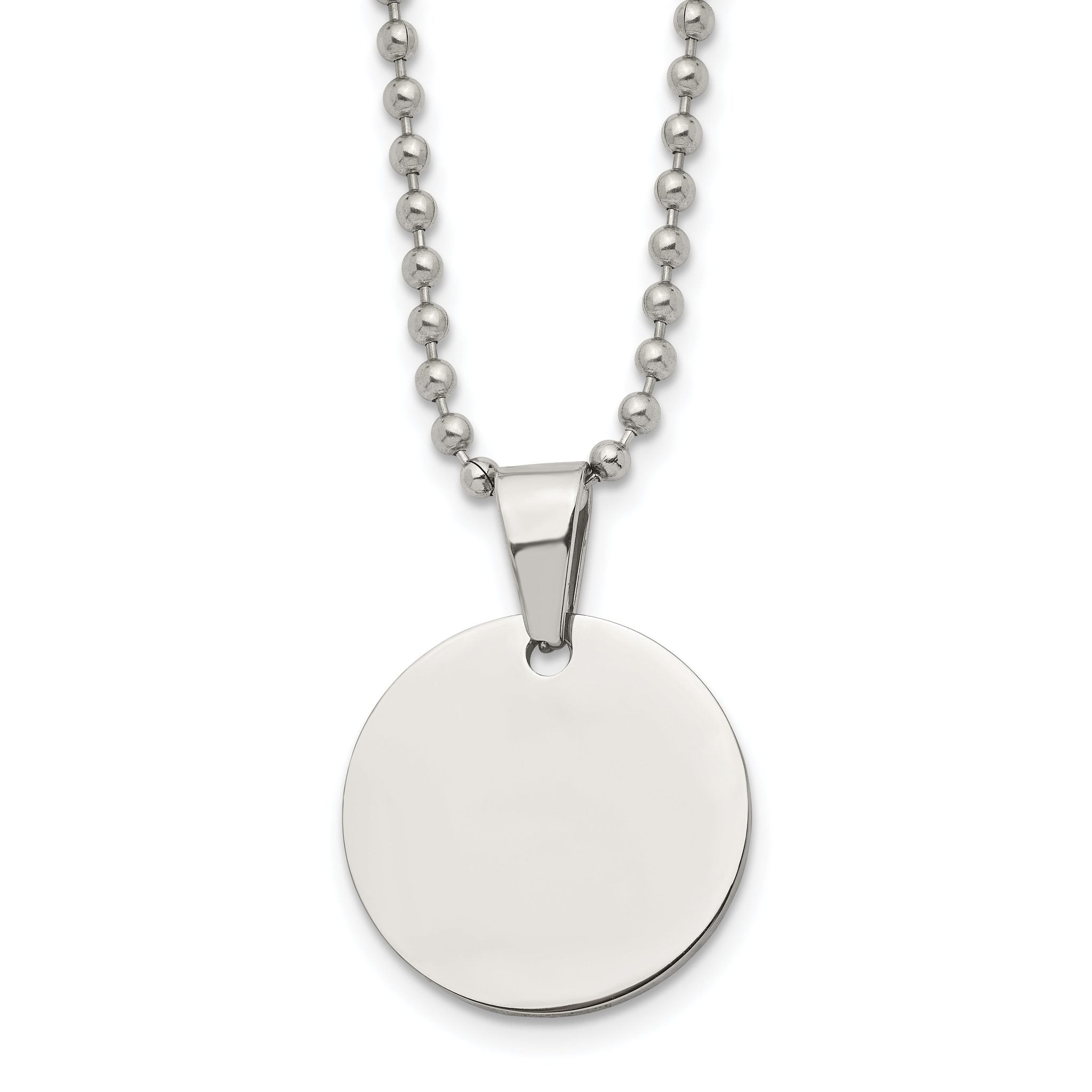 Chisel Stainless Steel Brushed and Polished Reversible Round 2mm Dog Tag on a 24 inch Ball Chain Necklace Main image