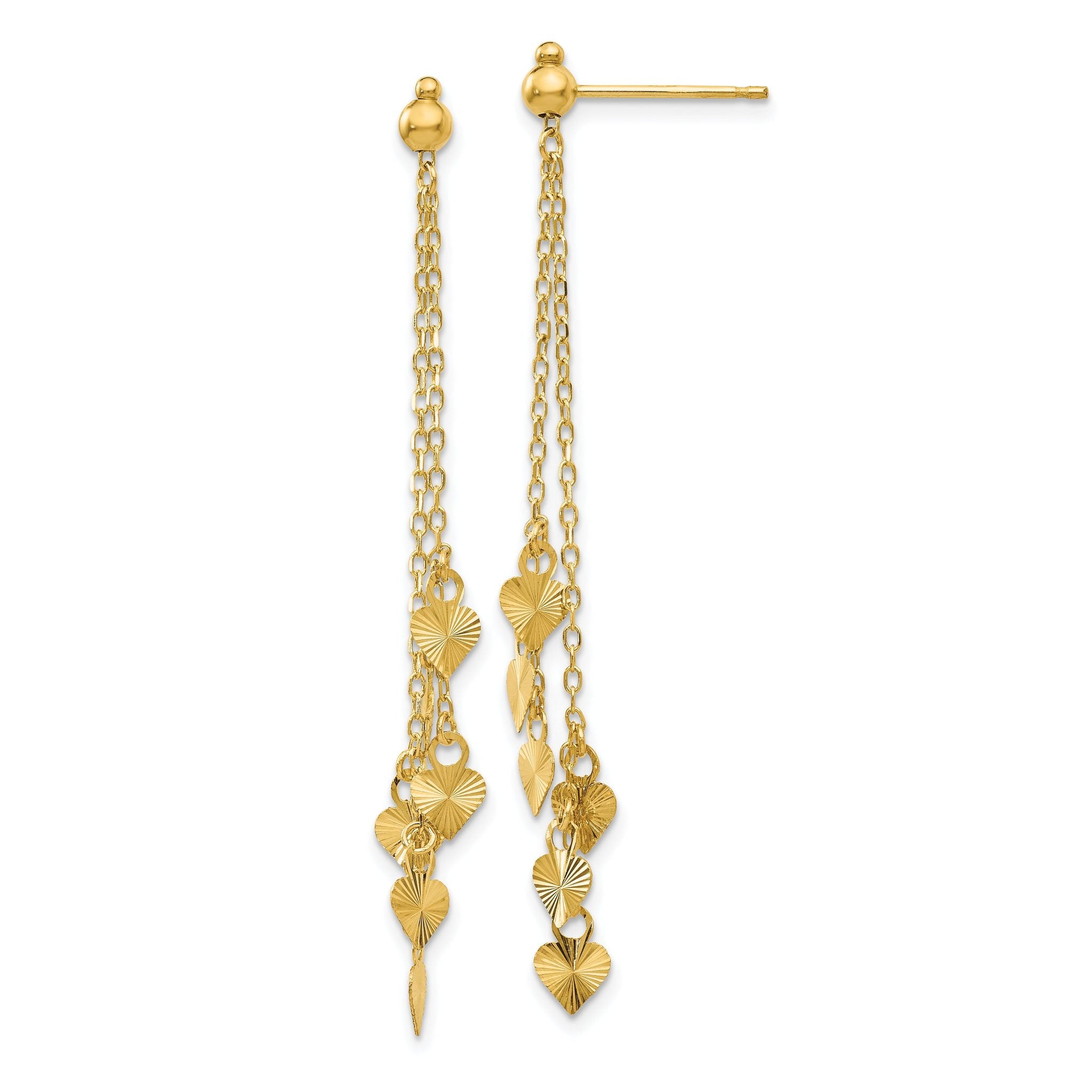 14K Diamond Cut Heart Post Dangle Earrings Main image