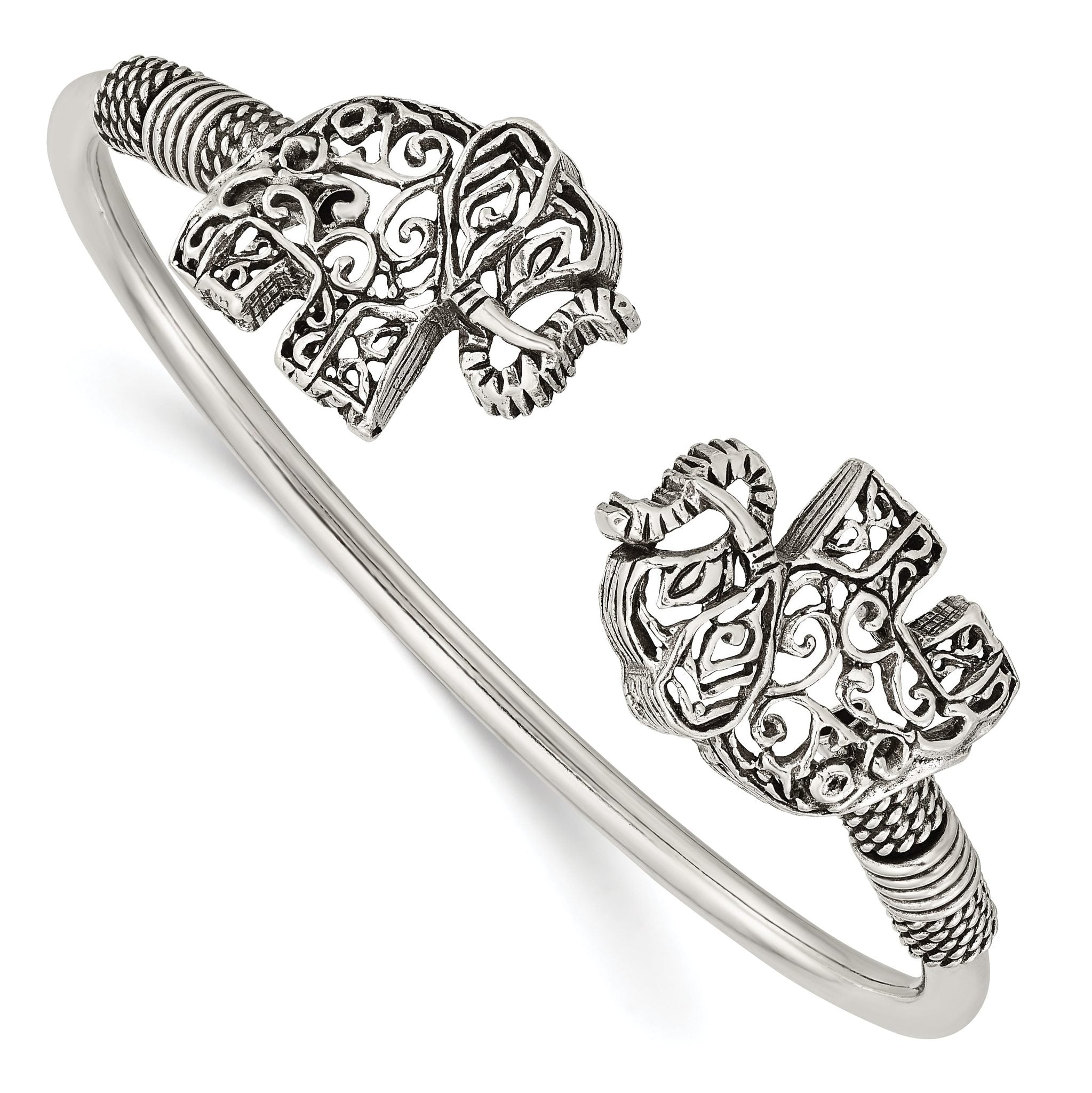 Sterling Silver 925 Flexible Elephant Filigree Cuff for Women Main image